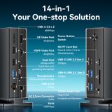  HUB Chuyển Đa Năng 14-in-1 VENTION TPF (Type-C to 1*Thunderbolt 4, 1*DisplayPort 8K@30Hz, 1*HDMI 8K@30Hz, 1*Type-C3.2 Gen2, 2*USB 3.2 Gen2, 1*USB 3.0, 2*USB2.0, 1*RJ45 GbE, 1*SD/TF, 1*3.5mm TRRS, 1*DC 5.5mm, EU Plug) 