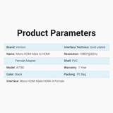  Đầu Chuyển Micro HDMI to HDMI 1080p VENTION AIT (1080p@60Hz, Male to Female) 