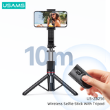  Gậy Selfie Tripod có Remote điều khiển USAMS US-ZB256 Wireless Selfie Stick With Tripod (Max Length: 1.13m) 