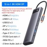  Hub chuyển đa năng Baseus Metal Gleam Series Multifunctional Docking Station cho Macbook/Laptop/Smartphone/Tablet/iPad (Type-C to HDMI/DP/VGA/USB3.1/USB3.0/LAN/SD Card Reader/Type C PD 100W, Multifunctional HUB) 