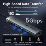  HUB Mở Rộng Đa Năng 5-in-1 VENTION TGM (Type C to 1*HDMI 4K@60Hz, 3*USB3.0 5Gbps, 1*Type-C 3.2 Gen1 5Gbps+PD 100W) 