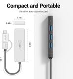  Hub Mở Rộng Kết Nối 2-in-1 USB3.0/Type-C to USB3.0 VENTION CHT (5Gbps, 4*USB 3.0) 