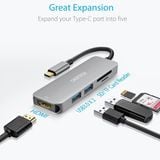  HUB chuyển đa năng 5 in 1 CHOETECH M18 Type C Multifunction Adapter (HUB-M18, Type C to HDMI 4K@30Hz, USB3.0x2, SD/TF Card Reader) 