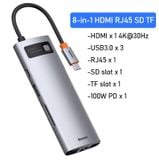  Hub chuyển đa năng Baseus Metal Gleam Series Multifunctional Docking Station cho Macbook/Laptop/Smartphone/Tablet/iPad (Type-C to HDMI/DP/VGA/USB3.1/USB3.0/LAN/SD Card Reader/Type C PD 100W, Multifunctional HUB) 