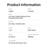  Cáp Sạc Nhanh Màn Hình Kỹ Thuật Số USAMS SJ544 U78 1.2m Type-C 6A 