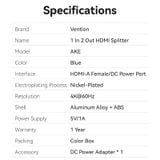 Bộ chia cổng HDMI 1 In 2 Out Splitter VENTION AKE (4K@60Hz) 