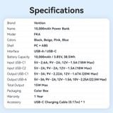  Pin Dự Phòng VENTION FKA 10000mAh 22.5W (With Type-C Built-in Cable, Digital Display) 