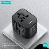 Bộ Sạc Du Lịch USAMS US-CC179 T59 Dual USB + Type-C PD 20W 