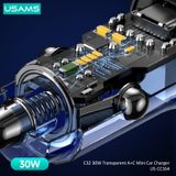  Tẩu Sạc Dành Cho Ô Tô USAMS CC164 C32 PD 30W (Transparent, USB-A + Type-C, with Blue Backlight) 