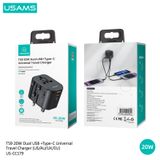  Bộ Sạc Du Lịch USAMS US-CC179 T59 Dual USB + Type-C PD 20W 