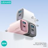  Củ Sạc Nhanh 2 cổng USB + Type C USAMS CC229 30W GaN Digital Display Fast Charger (2 Cổng A+C) 