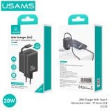  Bộ Sạc Nhanh Tích Hợp Cáp Dây Rút USAMS CC233 20W GaN Charger PD3.0+QC3.0 
