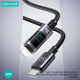  Cáp sạc nhanh USAMS SJ672 Type-C To Lightning 30W Aluminum Alloy Digital Display Sufeng Series 