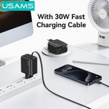  Bộ Sạc Nhanh Kèm Cáp Sạc Dây Rút USAMS CC241 30W Type-C Charger GaN PD3.0+QC3.0 