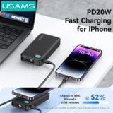  Pin Sạc Dự Phòng Tích Hợp Cáp Dây Rút Type-C USAMS CD224 10000mAh 20W (Digital Display) 
