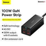  Bộ sạc nhanh tích hợp dây nguồn nối dài Baseus GaN3 Pro Desktop Powerstrip 6 in 1 100W (2AC+2U+2C, PD/QC/SCP/FCP/AFC/PPS Quick Charger) 