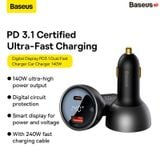  Tẩu Sạc Nhanh Dùng Trên Ô Tô Baseus Digital Display PD3.1 Dual Fast Charger Car Charger U+C 140W Kèm Cáp C to C 240W 