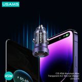  Tẩu Sạc Nhanh Dùng Trên Ô Tô USAMS C35 Hợp Kim Nhôm Trong Suốt U+C 45W 