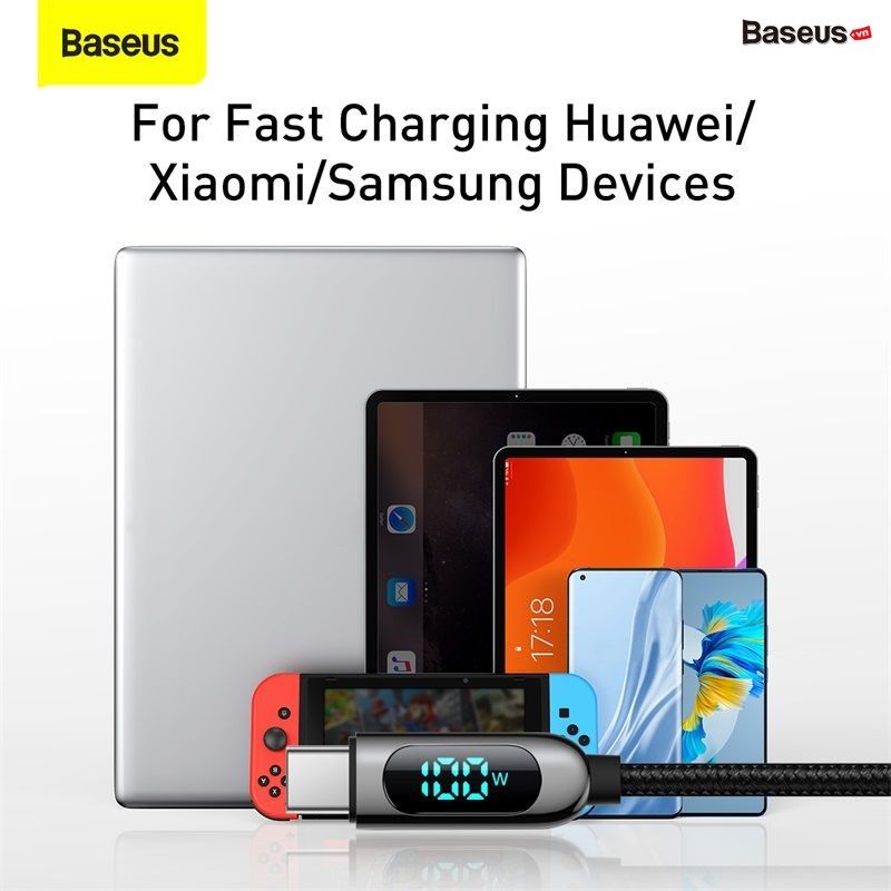 Cáp sạc nhanh C to C 100W Baseus Display Fast Charging Data Cable (100W, 20V/5A, 480Mbps, LED indicator, E-marker chip, QC/PD Quick charge cable) 