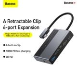  Hub chuyển đổi 6 in 1 Baseus Magic Multifunctional cho iPad/ Macbook and Surface Pro 7 (Type-C to USB 3.0, SD/TF 3.0, HDMI 4K60Hz, AUX 3.5mm, Type C PD100W, HUB with a Retractable Clip Standard Edition) 