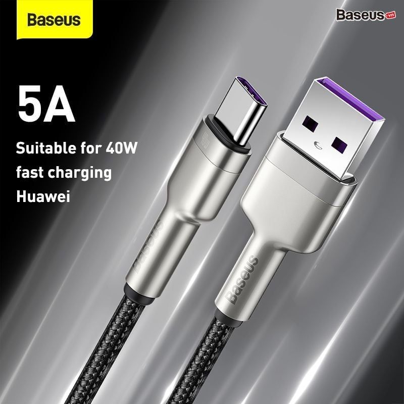 Cáp sạc nhanh, siêu bền Baseus Cafule Metal Series Type C 40W (USB to Type C, Zinc Alloy Material, Super Quick charge  Data Cable ) 
