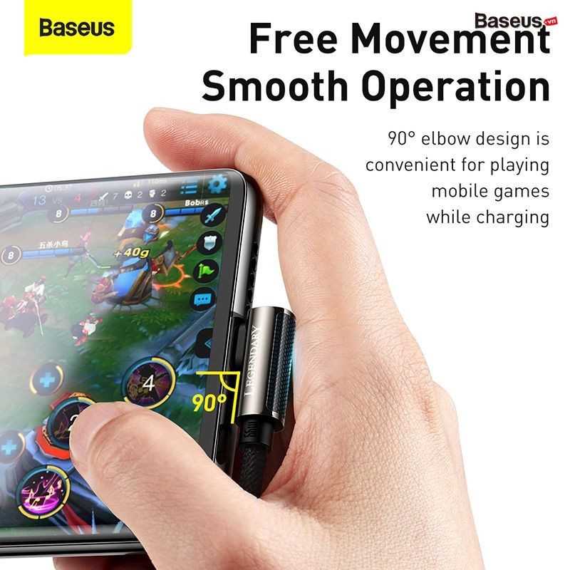  Cáp sạc nhanh, vải dù siêu bền, đầu gập 90 độ Baseus Legend Series Elbow Type C 66W (LED/Elbow Design, USB to Type C Fast Charging Cable) 