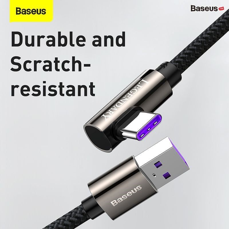  Cáp sạc nhanh, vải dù siêu bền, đầu gập 90 độ Baseus Legend Series Elbow Type C 66W (LED/Elbow Design, USB to Type C Fast Charging Cable) 