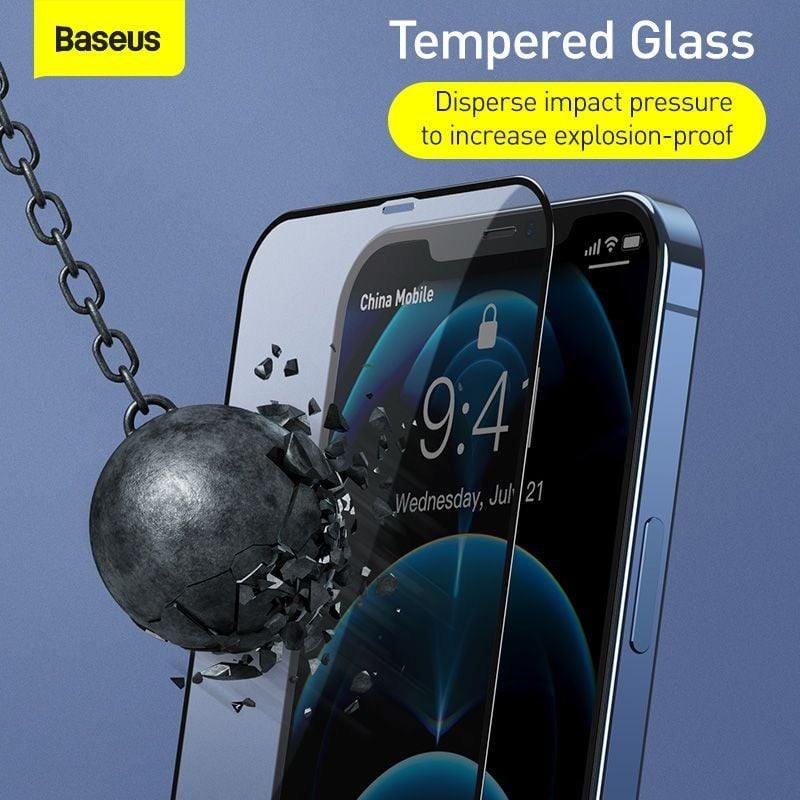  Baseus 0.3mm Full-screen and Full-glass Tempered Glass Film For iP 12/ PRO/ PROMAX 2020 (2pcs/pack+Pasting Artifact) 