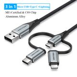  Cáp sạc nhanh nhiều đầu 3-in-1 USB to M+C+L VENTION CQJHG (1.5m) 