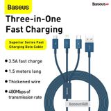  Cáp sạc 3 đầu Baseus Superior Series 3 in 1 (USB to Type C+ Lightning + Micro USB, 3.5A/ 1.5m, TPE Fast Charging Data Cable) 