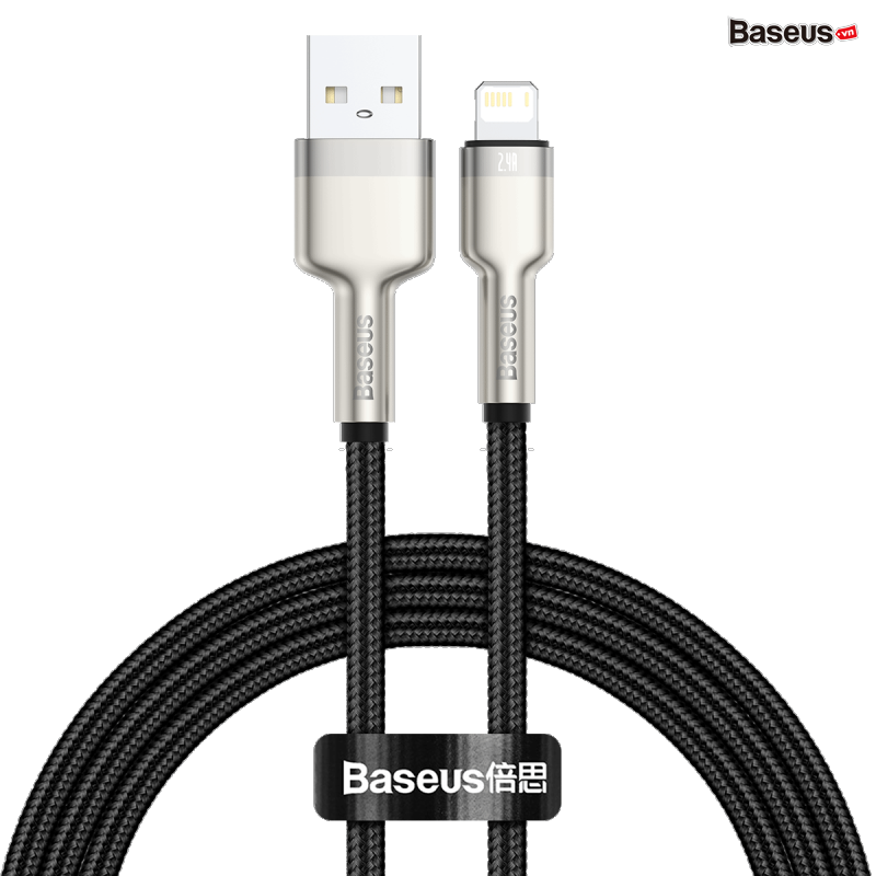 Cáp sạc Lightning cho iPhone Baseus Cafule Series Metal Data Cable USB to IP 2.4A 1m Black