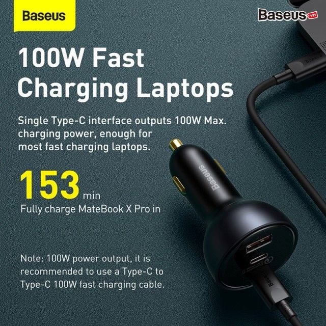  Tẩu Sạc Nhanh Công Suất Cao Baseus Multi Port Car Fast Charger 160W (USB + Dual Type C Port, Tặng Kèm Cáp C to C 100W, Quick Charge™ 5.0) 
