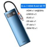  Hub chuyển đa năng Baseus Metal Gleam Series Multifunctional Docking Station cho Macbook/Laptop/Smartphone/Tablet/iPad (Type-C to HDMI/DP/VGA/USB3.1/USB3.0/LAN/SD Card Reader/Type C PD 100W, Multifunctional HUB) 
