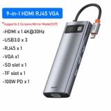  Hub chuyển đa năng Baseus Metal Gleam Series Multifunctional Docking Station cho Macbook/Laptop/Smartphone/Tablet/iPad (Type-C to HDMI/DP/VGA/USB3.1/USB3.0/LAN/SD Card Reader/Type C PD 100W, Multifunctional HUB) 