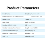  Cáp Nối Dài USB3.0 VENTION CONBF (1m, USB 3.0 A Male to A Male) 