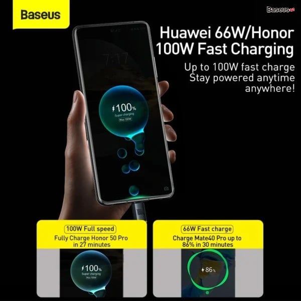  Cáp Sạc Siêu  Nhanh Baseus Crystal Shine Series Fast Charging USB to Type-C 100W (Supercharge 5A  Data Cable) 
