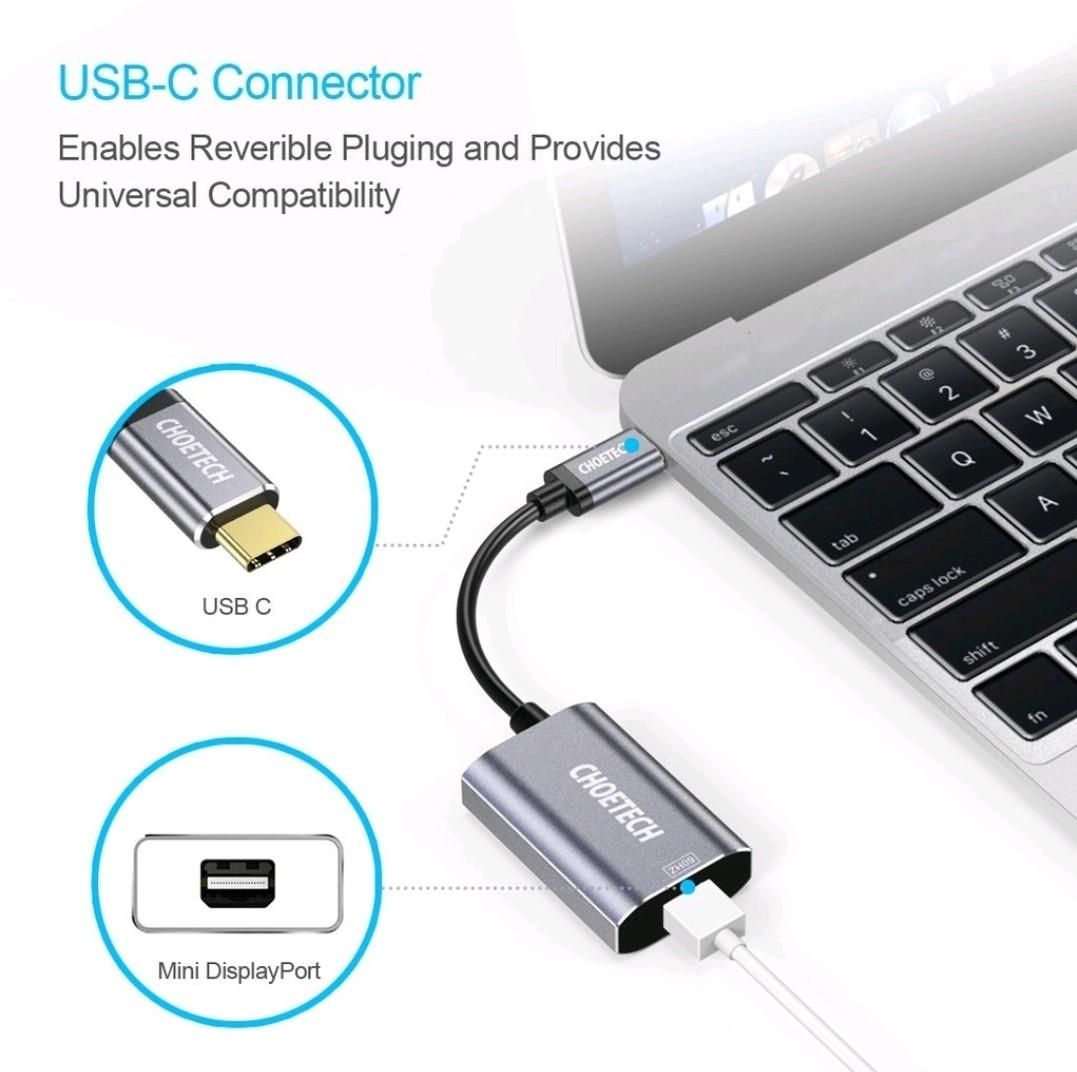  Bộ chuyển đổi Type C sang Mini DP Choetech M06 4k@60Hz Adapter (HUB-M6, USB-C to Mini Display Port  Type C PD Charging) 