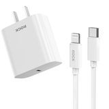  Combo Củ Sạc Nhanh 1C Kèm Cáp C to Lightning ROCK T18 20W (Work with MFi certified PD fast charging cable) 