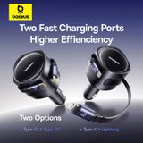  Tẩu Sạc Đa Năng Kèm Cáp Sạc Baseus Enjoyment Max 60W (With Built-in C+Lightning / C+C Retractable Cables 0.8m, 180° Rotation Design) 
