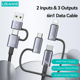  Cáp Sạc Nhanh 6 in 1 USAMS SJ737/SJ738 240W USB/Type-C sang M+L+C (480Mbps) 