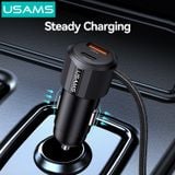  Tẩu Sạc Cho Ô Tô kèm cáp sạc 2 đầu USAMS CC287 66W 2-in-1 Car Charger (With Built-in C + Lightning 1.2m Cable) 