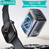  Củ Sạc Nhanh Đa Năng C+A GaN USAMS CC293 T67 20W (With iWatch Charger) 