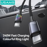  Cáp Sạc Nhanh Sợi Bọc Dù Siêu Bền USAMS SJ751 C to C Fast Charge Cable 240W (Colorful Light, 480Mbps, 1.2m) 