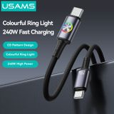  Cáp Sạc Nhanh Sợi Bọc Dù Siêu Bền USAMS SJ751 C to C Fast Charge Cable 240W (Colorful Light, 480Mbps, 1.2m) 