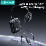 Củ Sạc Nhanh 2C+1A GaN USAMS CC300 65W (With Type-C Rectangle Built-in cable) 