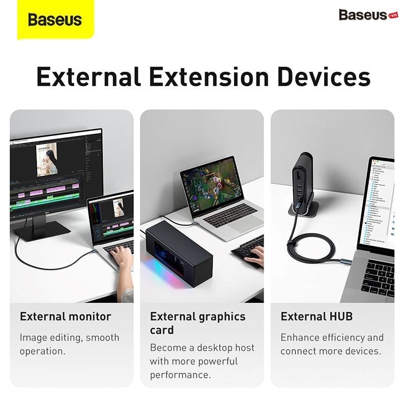  Cáp C to C xuất video 4K Baseus Flash Series Thunderbolt 4 Data 40Gbps PD 100W 8K 60Hz (40Gbps Data, 100W Quick charge  Video Support) 