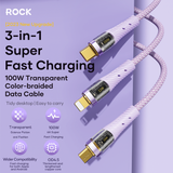  Cáp Sạc Nhanh Đa Năng 3-in-1 USB to M+L+C ROCK G20 Transparency Series 100W (1.5m) 