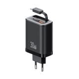  Củ Sạc Nhanh 2C+1A GaN USAMS CC297 30W (With Type-C Rectangle Built-in cable) 