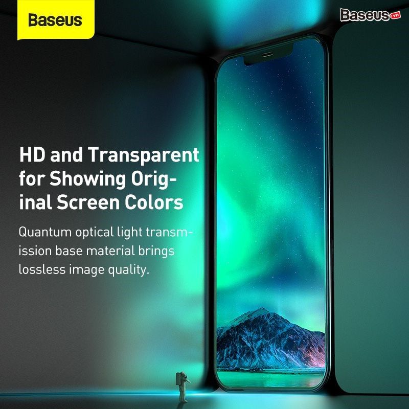  Kính cường lực chống ánh sáng xanh Baseus 0.3mm Eye Protection Full Coverage Tempered Glass Film 2020 dùng cho iPhone 12 Series  (2 miếng/hộp, 0.3mm, Chống ánh sáng xanh, bảo vệ mắt) 