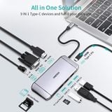  HUB chuyển đa năng CHOETECH M15 Type C 9in1 Multifunction Adapter (HUB-M15, Type C to HDMI, VGA, USB3.0x3, PD100W, SD/TF Card Reader, RJ-45 LAN Network Adapter) 